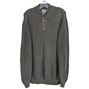 LL Bean Sweater Mens XL Tall Green Henley Cotton Ribbed Knit Pullover Outdoors
